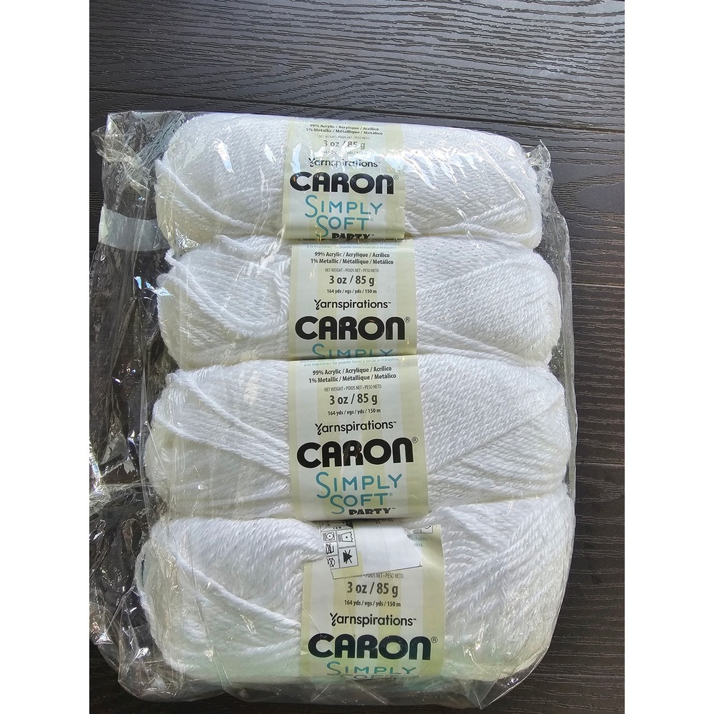 Caron Simply Soft Party Yarn Snow Sparkle White Metallic 4 Skeins 3oz Each